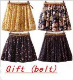 Super na moda mini saias plissadas chiffon floral com cinto