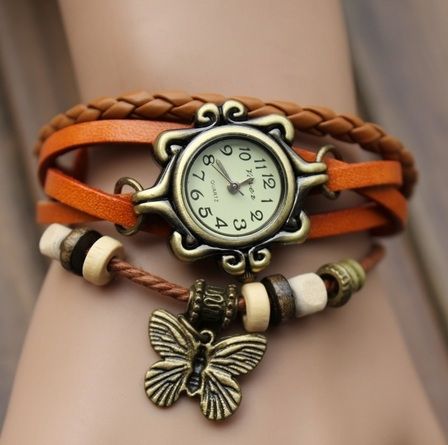 Relógio super delicado com pulseiras e borboleta