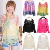 Super na moda blusa com Bordado Floral Lace Crochet Tee
